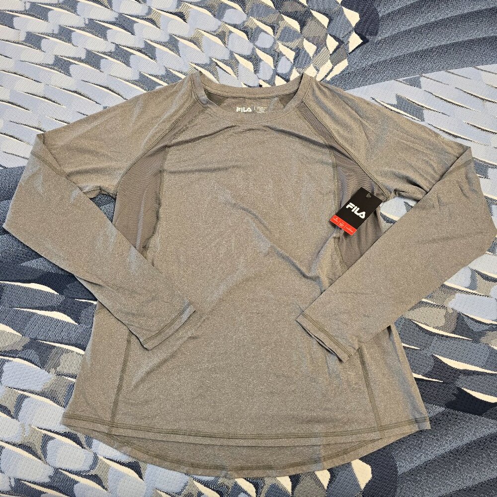 Fila Training Women's Grey Long Sleeve Athletic Shirt W Inset Mesh Size Large